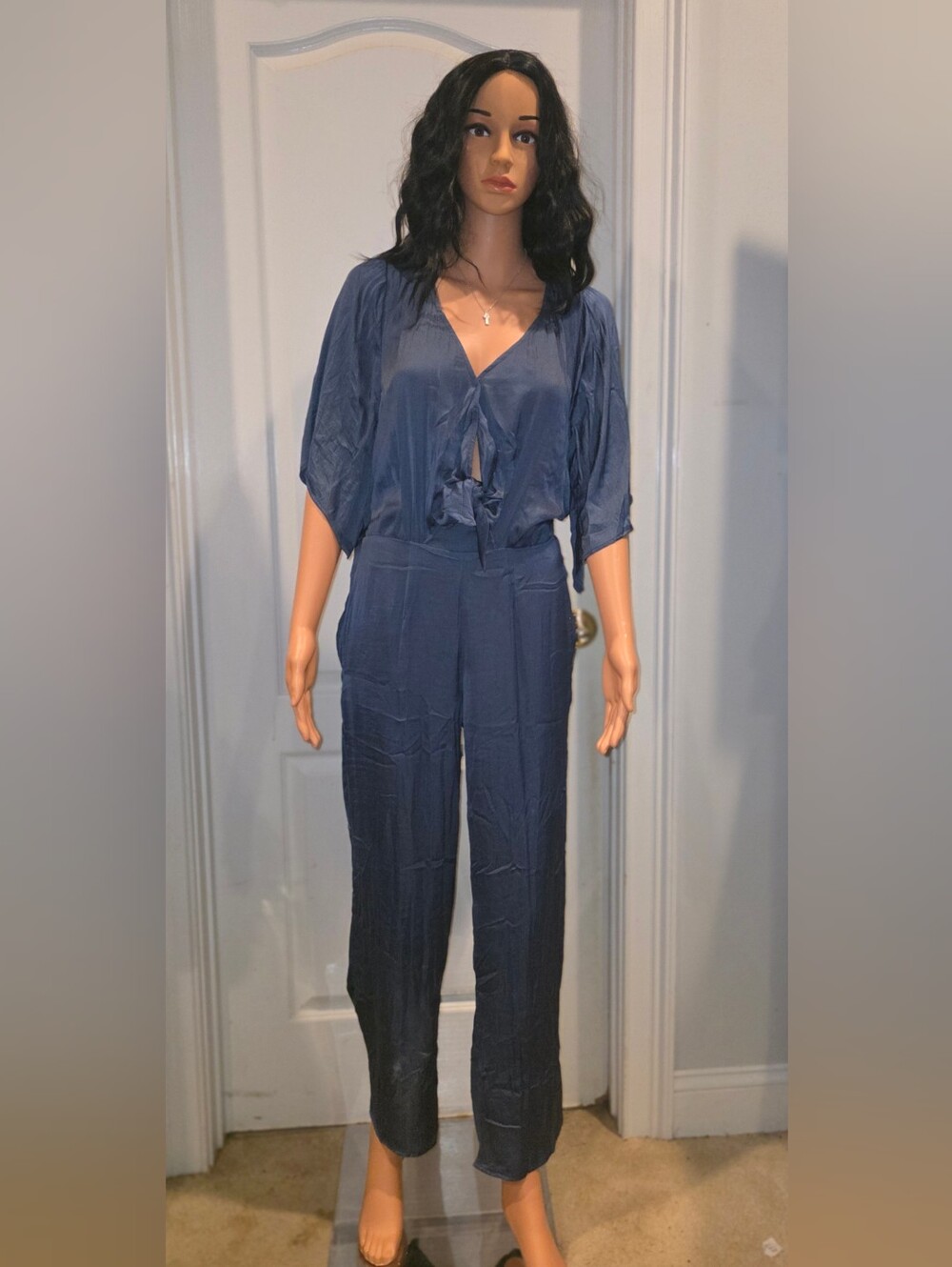Umgee Navy Tie-Front V-Neck Jumpsuit
